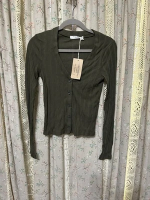 Project Social T Amber Olive Green Ribbed Long Sleeve Cardigan Sweater Small NWT - Image 1 of 4