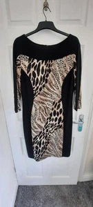 Beautiful FRANK LYMAN Black Beige Animal Print Studded Bodycon Dress Uk 18 - Imagen 1 de 14