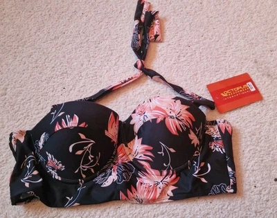 Bikini Bustier, Damen, Größe 42, Cup B/C, Schwarz mit Floralem Muster, Octopus - Bild 1 von 4