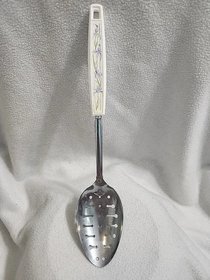 Vintage Ekco Slotted Spoon Chromium Plated 12" USA Iris Pattern - Image 1 of 4
