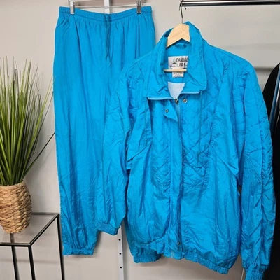 Vintage Casual Isle Womens Turquoise Nylon Tracksuit Jacket Pants Set XL - Image 1 of 4