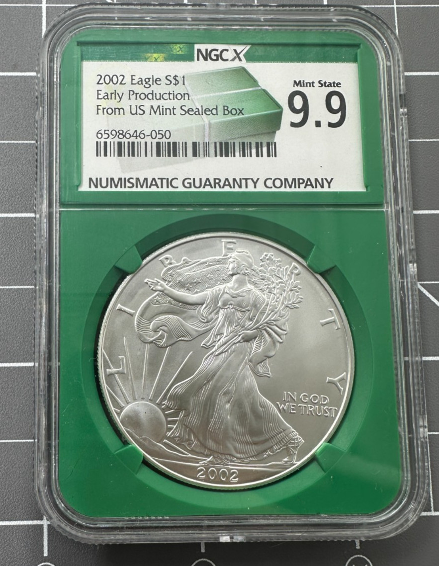 アメリカ 2002 イーグル銀貨　NGC鑑定　MS69 American Eagle MS 69 Graded 2002 Silver Bullion Coins for