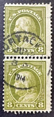 US 1914 Scott 414 Used Pair Perf 12 Franklin - Image 1 of 2