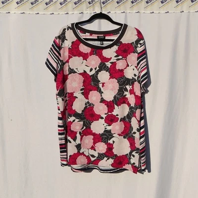 Jones New York Womens Blouse Plus Size 3X Floral front, striped back - Image 1 of 4