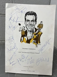 Stephen Lawrence 1997 Testimonio Hawthorn Football Club Hawks Programa Firmado - Imagen 1 de 9