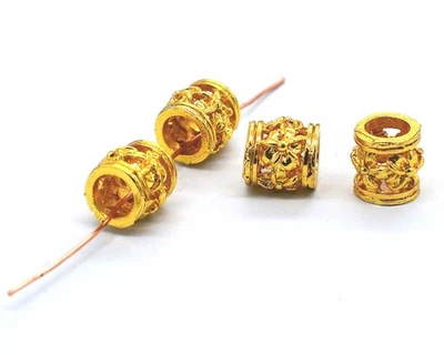 8 piezas cuentas de tambor de agujero grande de 10X7 mm chapado en oro de 18 k Foto 1 de 3