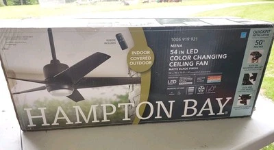 New In Box Hampton Bay 52" Mena Indoor/Outdoor Ceiling Fan Light Remote Black - Image 1 of 4