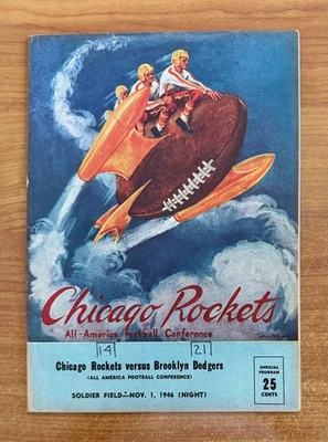 vintage 1946  BROOKLYN DODGERS @ CHICAGO ROCKETS AAFC AFL NFL FOOTBALL PROGRAM - Image 1 of 3