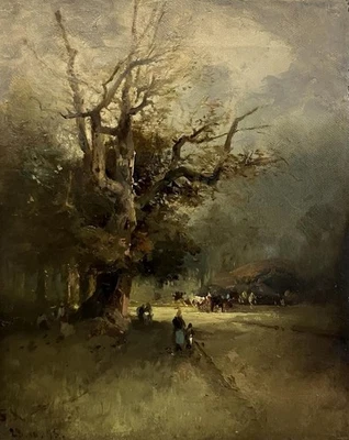 ANTIQUE OIL PAINTING Isle of Man Tonalist Landscape Franz Emil Krause 1836-1900 - Image 1 of 4