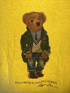 Polo Ralph Lauren Boys' T-Shirt Size M(10-12) Yellow Graphic Polo Bear preppy  - Picture 1 of 3
