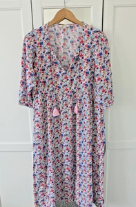 Boden Kleid 10R Multi Blumen Midi Quaste Taschen Empire Taille Relaxed Fit Lounge - Bild 1 von 12