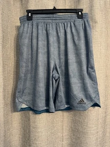 Men’s Adidas Heather Blue Teal Stripe Summer Athletic Running Shorts 9” Size L - Picture 1 of 4