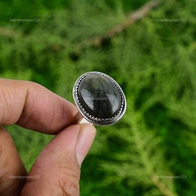 Anillo Bisel Solitario Aniversario Plata 925 Labradorita Natural Oferta Día de la Madre Foto 1 de 4