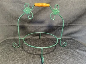 Vtg Longaberger Green Maple Leaf Wrought Iron 1 Tier Plate / Pie Stand RARE Wood - Picture 1 of 7