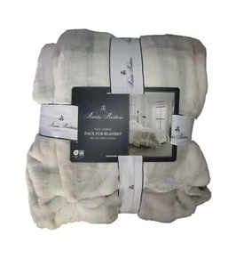 Brooks Brothers Faux Fur Blanket Full Queen Heavy Soft Luxurious Plaid Stripe - Picture 1 of 5