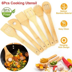 6x Kitchen Cooking Utensil Set Non-Stick Bamboo Spoons Spatula Cooking Tools - Picture 1 of 10