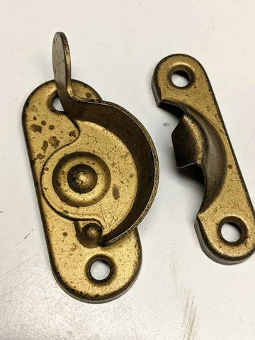 1 Set Antique Window Sash Metal Lock 2 Pcs. Works Easily 2 9/16" wide Cover