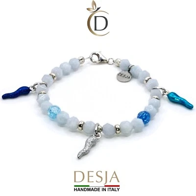 Bracciale Acquamarina argento925 con corni portafortuna colorati Desja Aura - Immagine 1 di 2