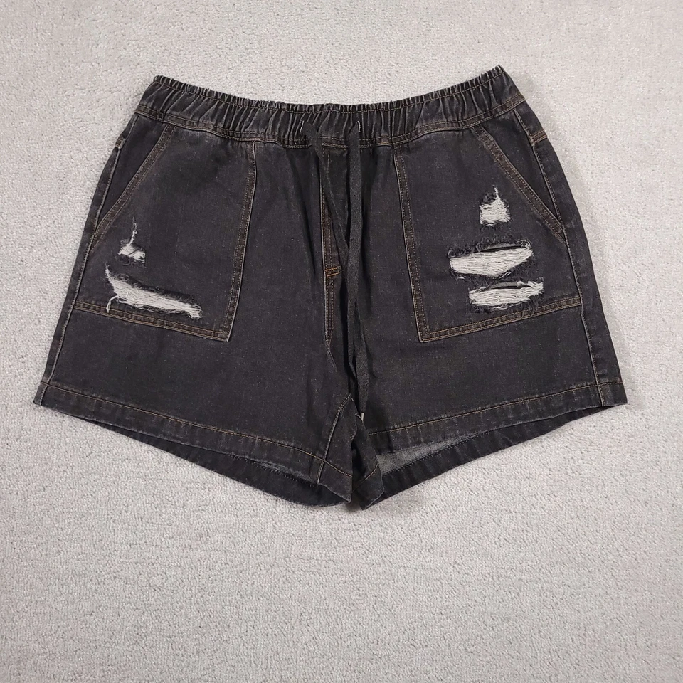 Pantalones Cortos Para Mujer Blanco Abedul 1X Desgastados Lavado Oscuro Cordón Cintura Elástica Foto 1 de 4