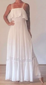 vintage 70s Roberta California white gauzy cotton maxi prairie boho dress S - Picture 1 of 9