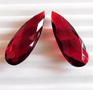 35.50 Cts 2 Pcs Lab Created Garnet Pear Briolette Cut Gemstone 12X35 MM C-2173 - Picture 1 of 4