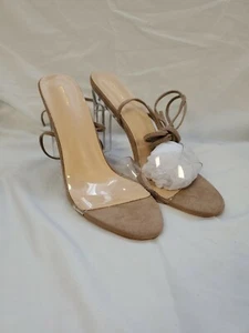 Pretty little thing Clear Heal Ankle Tie Sandals Tan Size 6 New lot#1779 - Picture 1 of 7