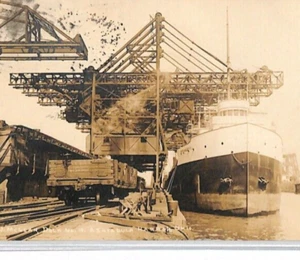 USA ILLINOIS DOCK Postcard ASHTABULA HARBOUR Real Photo SHIP Crane RAILWAY PF113 - Picture 1 of 12