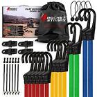 ROCKET STRAPS | (28PC) Flat Bungee Cords with Hooks | Bungee Cord Assortment