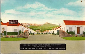 PORT ANGELES WASHINGTON - MOTEL DE CORTE DE CARRETERA CON TODAS LAS VISTAS - POSTAL DE LINO DE COLECCIÓN - Imagen 1 de 2