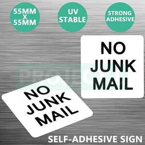 White No Junk Mail Sign Sticker Self Adhesive Plaque Decal On Letterbox Mailbox - Picture 1 of 4