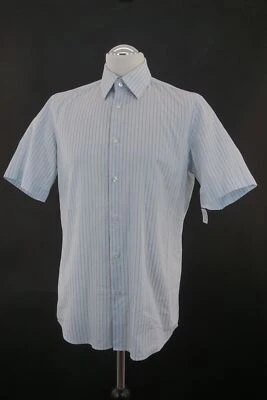 HUGO BOSS Camicia Cinzio M KW39 Blu Bianco Strisce Manica Corta Collo Kent B666 - Immagine 1 di 4