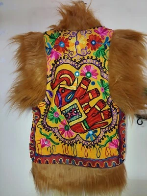 Hippie Tribal Jacket Faux Fur  Embroidery Vest for festive season hand embroider - Image 1 of 4