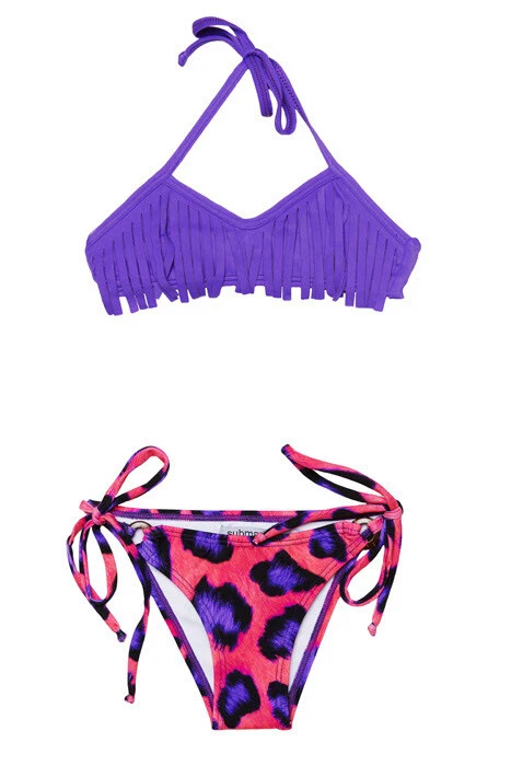 NUEVO Traje de baño Submarino 2 piezas Cool Tween Niñas Flecos Bikini Estampado Animal 16 lk 14 Foto 1 de 1
