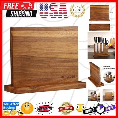 Strong Magnet Acacia Knife Holder - Stylish Solution for Kitchen Organization - Image 1 of 4