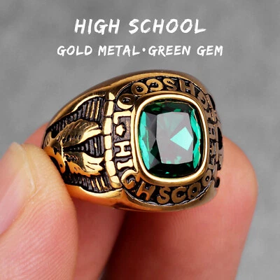 Stainless Steel Men Rings Rhinestone High School Eagle Punk Red Blue Green Stone Foto 1 de 4