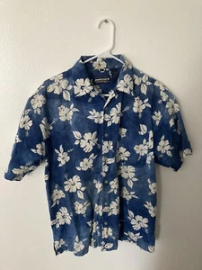 Point Zero Shirt Mens Large Hawaiian Button White Blue Floral Aloha Tie Dye - Picture 1 of 3