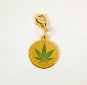 Gold Plated Sterling Silver Painted Cannabis Marijuana Leaf Charm Free U.S. Ship - Picture 1 of 3