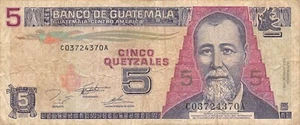 Guatemala 5 Quetzales 16.6.1995 Series C-A Circulated Banknote HJ 21 - Picture 1 of 2