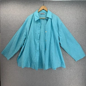 Transparente Womens One Size Crinkle Turquoise Aqua Blue Button-Up Shirt Collar - Picture 1 of 15
