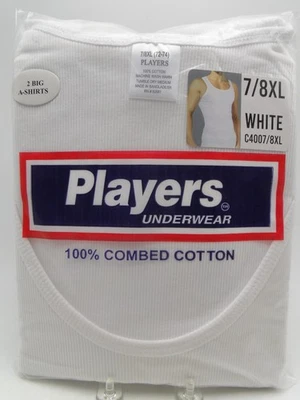 2 Big Men's White Cotton Players Tank Tops 7/8X 72-74 A-Shirts Athletic Shirts - Image 1 of 2