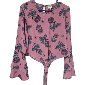 Self Esteem Size Small Pink Crop Top , Tie In Front Bell Sleeves Boho Y2K EUC  - Picture 1 of 8