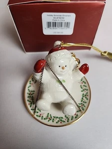In Box LENOX Holiday SAUCER SNOWMAN Christmas ORNAMENT Porcelain FIGURINE - Picture 1 of 7