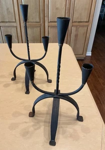Vintage Black Iron Taper Candelabras (2)  16.5” Tall x 9.5” Wide  Pre-Owned - Picture 1 of 17
