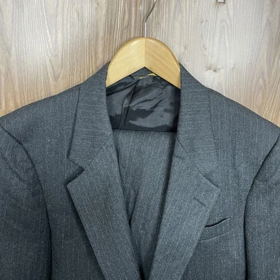 Bert Pulitzer 2 Piece Suit Mens 38R 34x29 Dark Gray Striped Wool Two Buttons USA - Image 1 of 4