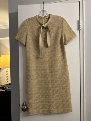 Mini vestido vintage de manga curta dourado com malhas de canela anos 60 peito 19 polegadas - Imagem 1 de 4