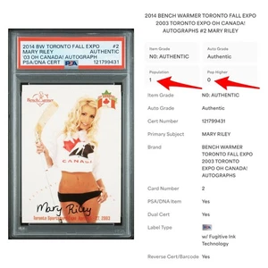 2003 (2014 ERROR) Benchwarmer MARY RILEY Toronto PSA/DNA Certified Auto 10 POP 1 - Picture 1 of 4