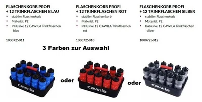 Cawila 12er Trinkflaschen Set mit Halter Wasserflaschen Flaschenkorb Verein NEU!