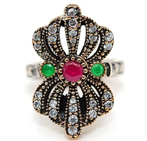 Ottoman Empire 2CT Treated Ruby 925 Sterling Silver Ring Sz 7 H4-9 - Picture 1 of 4