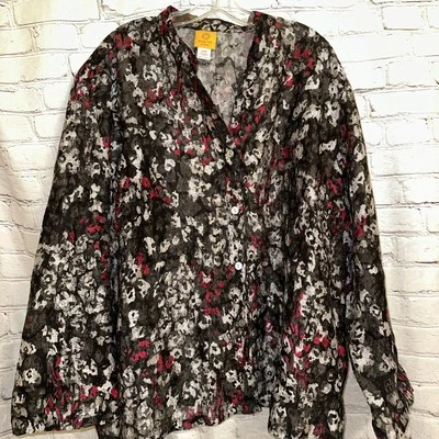 Ruby Rd Women’s V Neck Lightweight Roll Tab Sleeve Jacket Button Up Sz 24 Sheer - Image 1 of 4