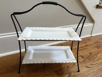 Southern Living Dress Me Up Set Of 2 Rectangular Platters & Black Iron Stand - Image 1 of 2